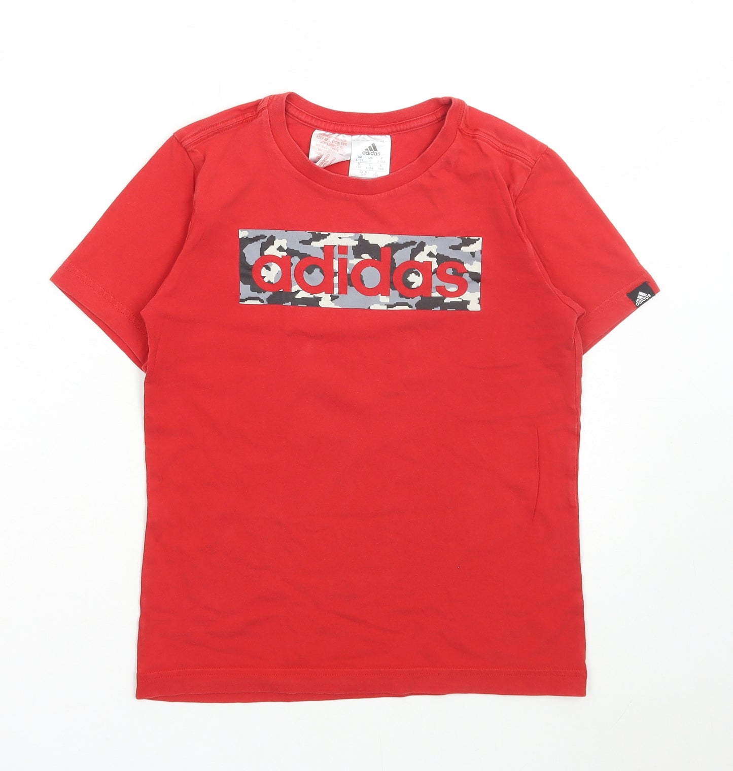adidas Boys Red Cotton Basic T-Shirt Size 9-10 Years Round Neck Pullover