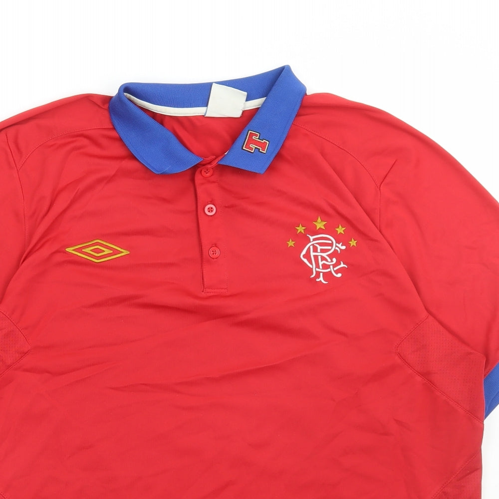 Umbro Mens Red Polyester Polo Size XL Collared Button - Football