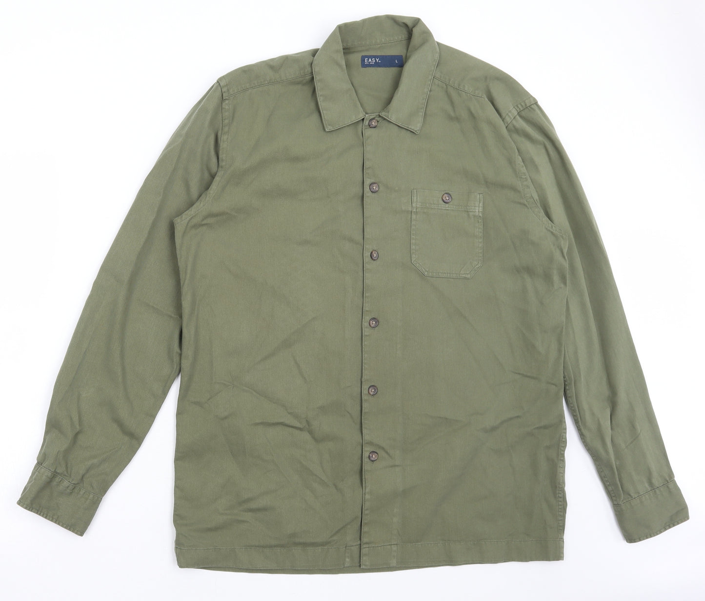 Matalan Mens Green Cotton Button-Up Size L Collared Button