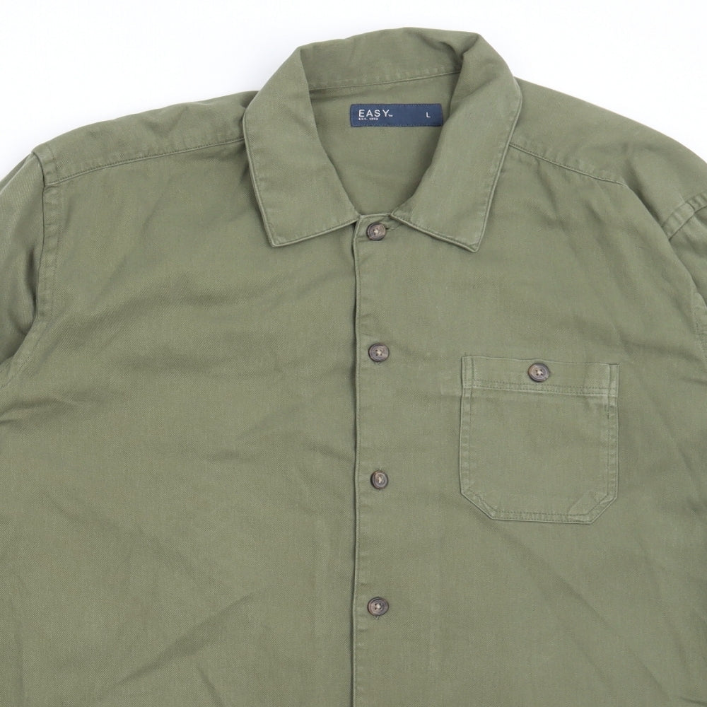 Matalan Mens Green Cotton Button-Up Size L Collared Button