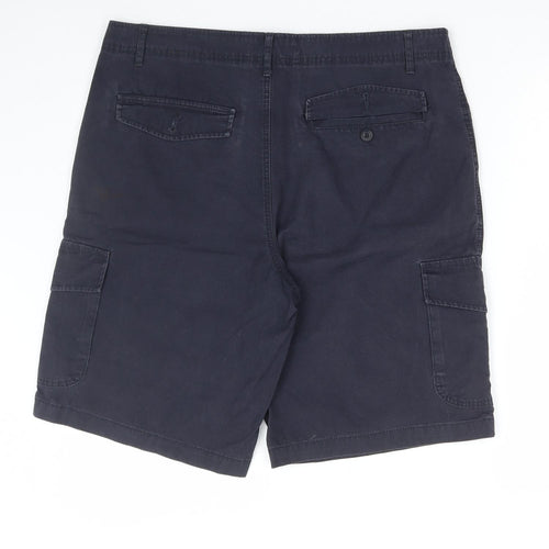 Marks and Spencer Mens Blue Cotton Cargo Shorts Size 36 in L11 in Regular Zip