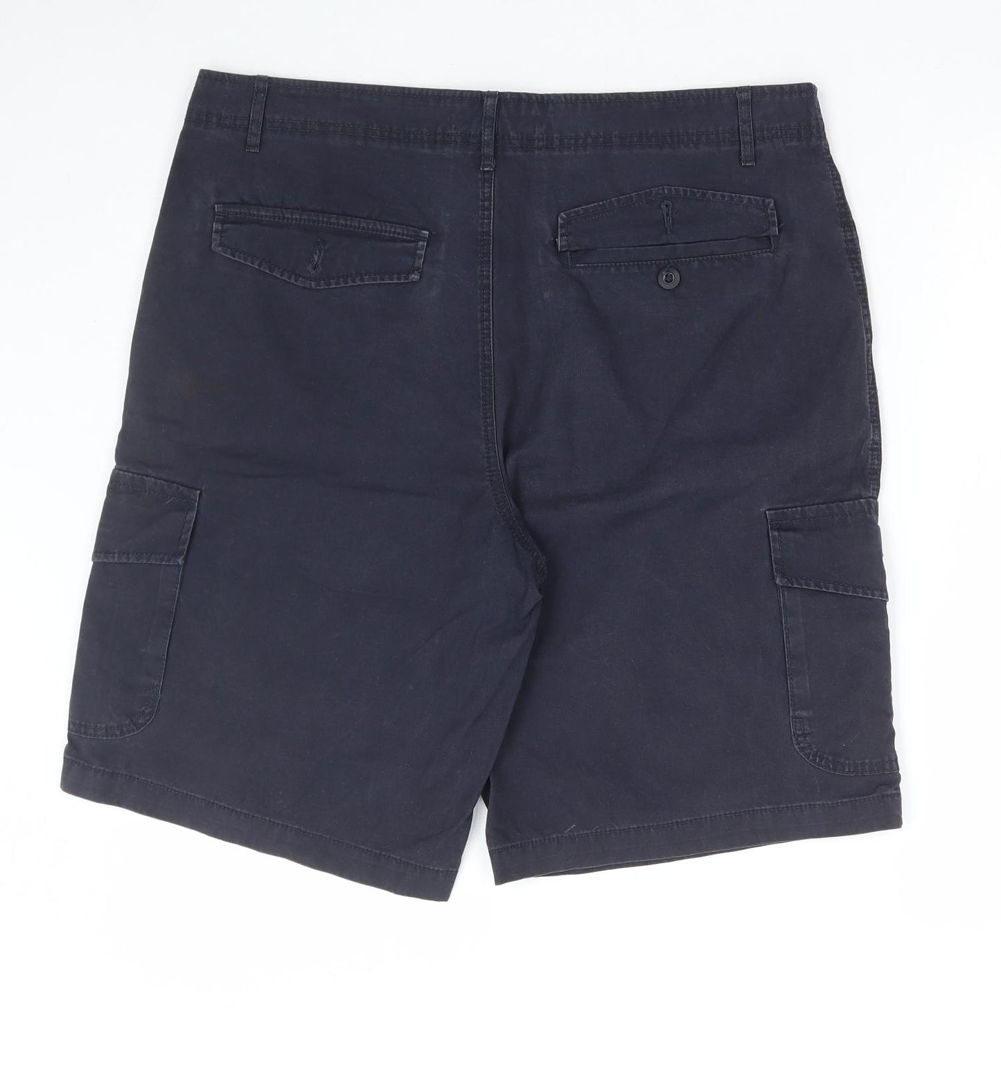 Marks and Spencer Mens Blue Cotton Cargo Shorts Size 36 in L11 in Regular Zip