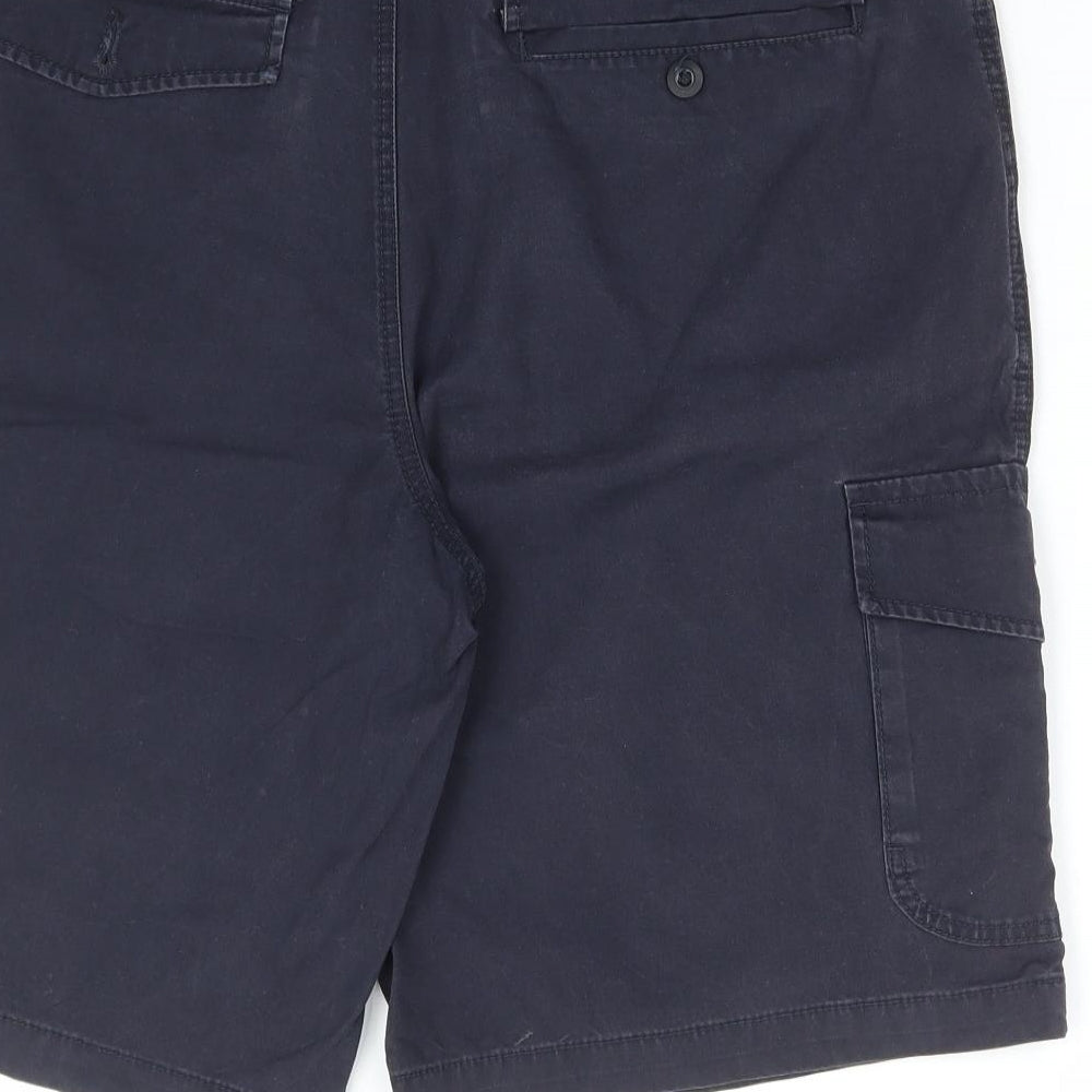 Marks and Spencer Mens Blue Cotton Cargo Shorts Size 36 in L11 in Regular Zip
