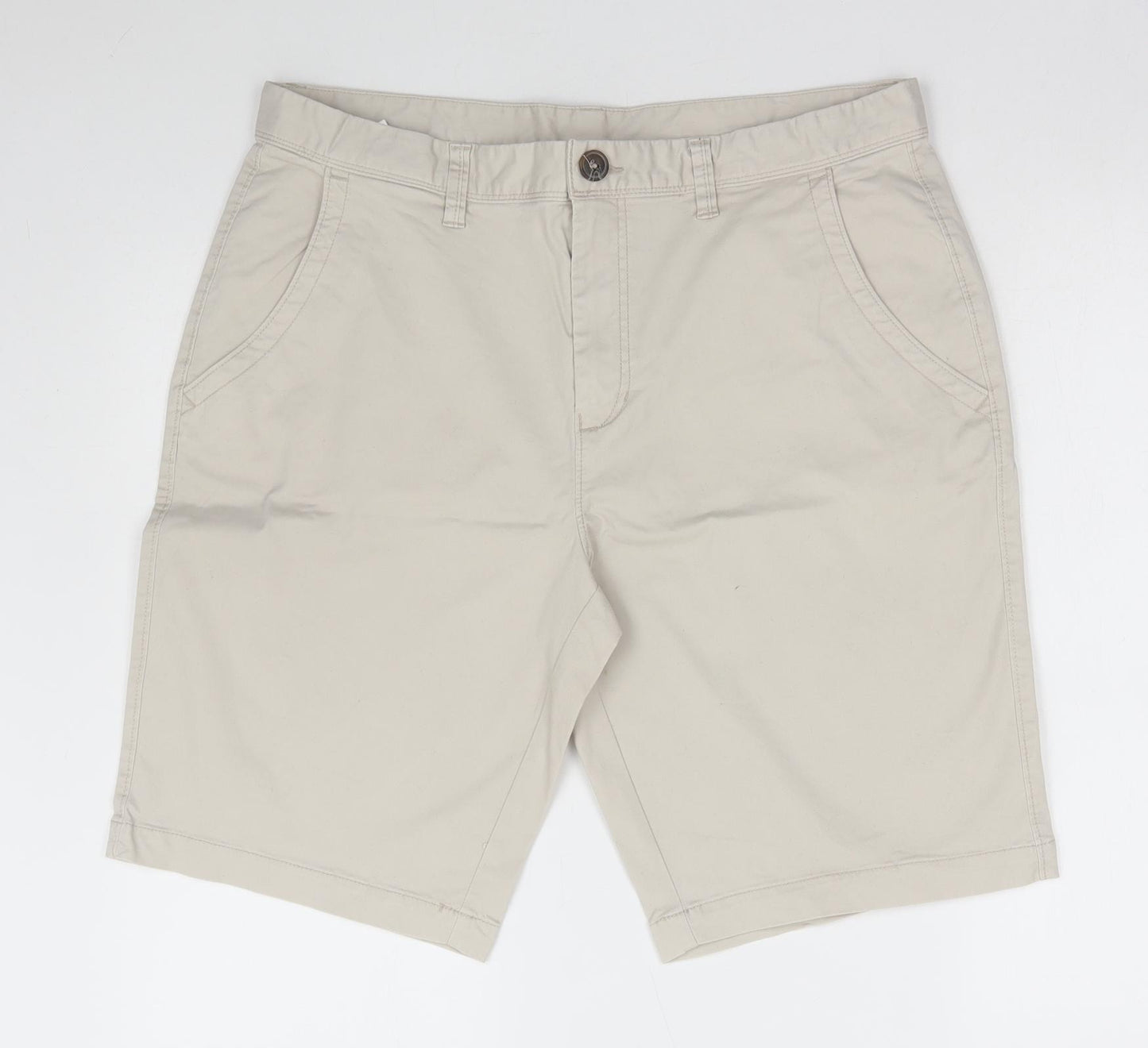 Dunnes Stores Mens Beige Cotton Chino Shorts Size 36 in L11 in Regular Zip