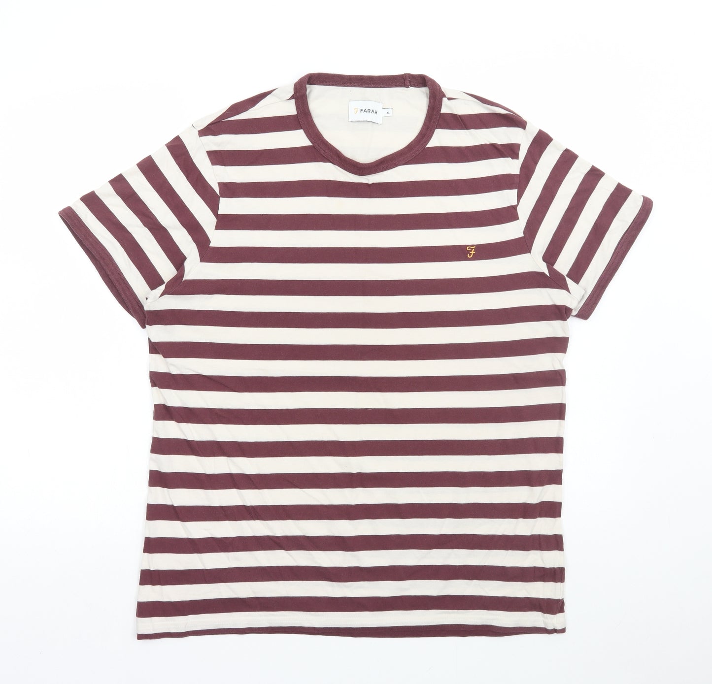 Farah Mens Red Striped Polyester T-Shirt Size XL Round Neck