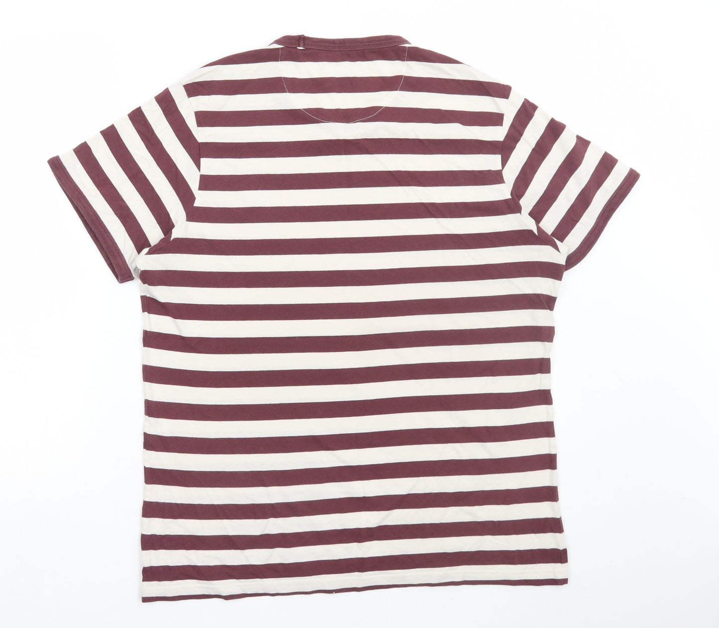 Farah Mens Red Striped Polyester T-Shirt Size XL Round Neck