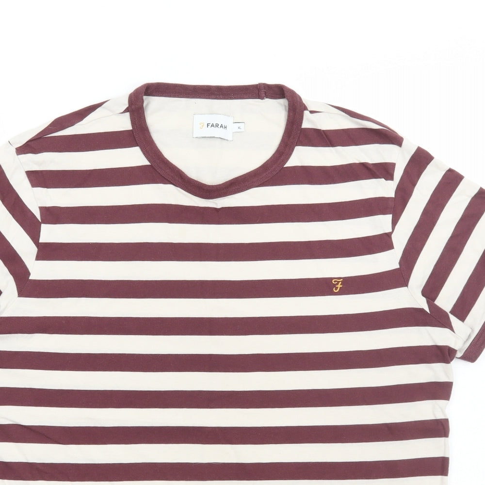 Farah Mens Red Striped Polyester T-Shirt Size XL Round Neck