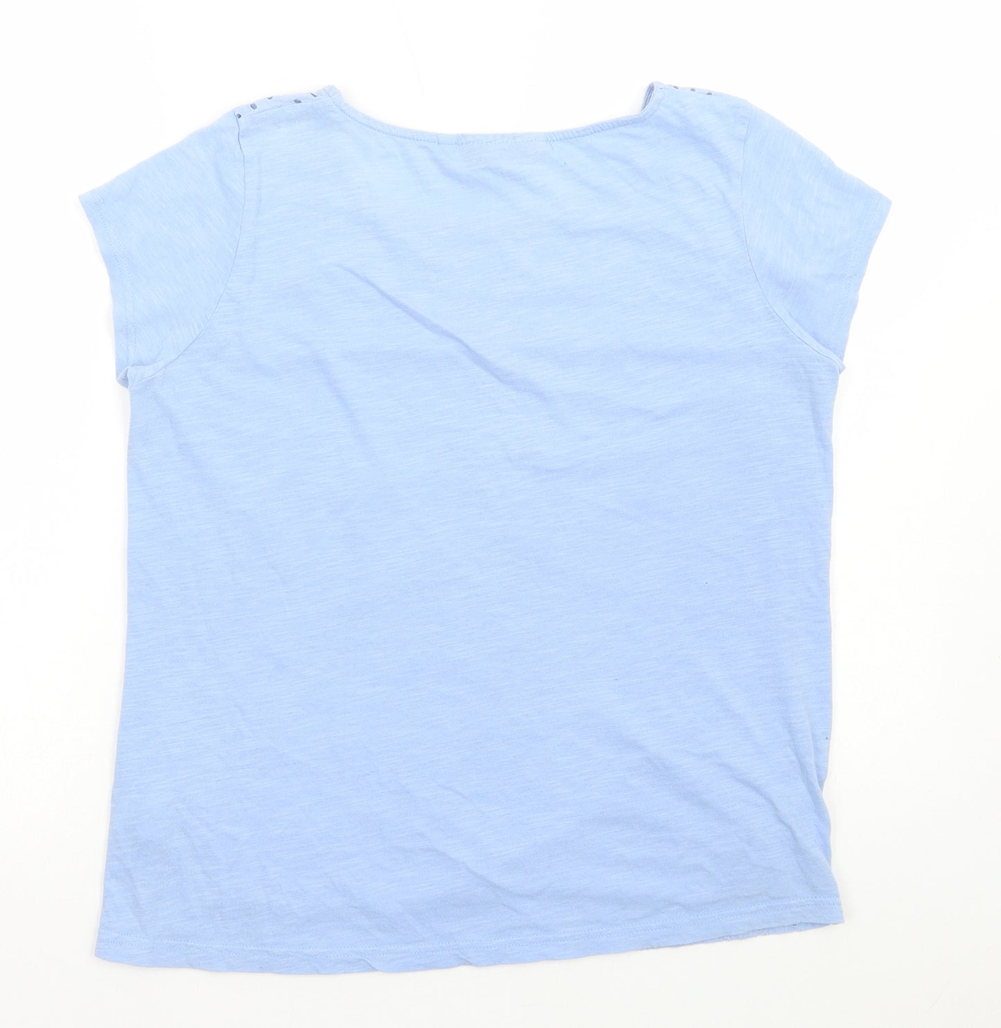 NEXT Womens Blue Geometric Cotton Basic T-Shirt Size 12 Round Neck