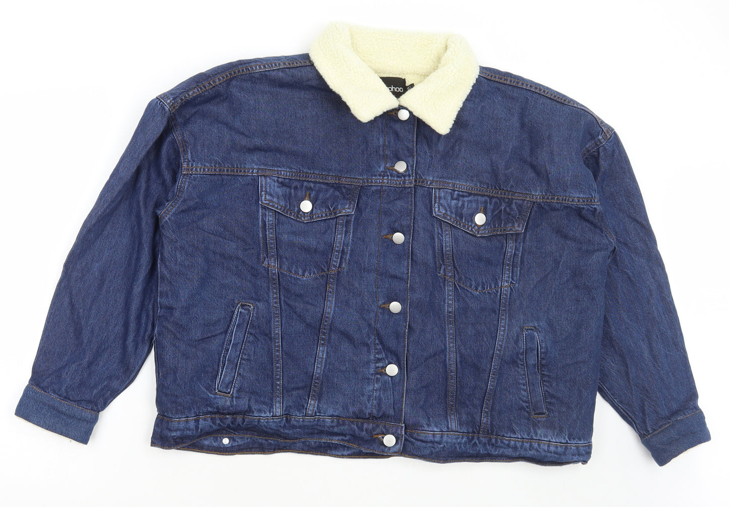 Boohoo Womens Blue Jacket Size 14 Button