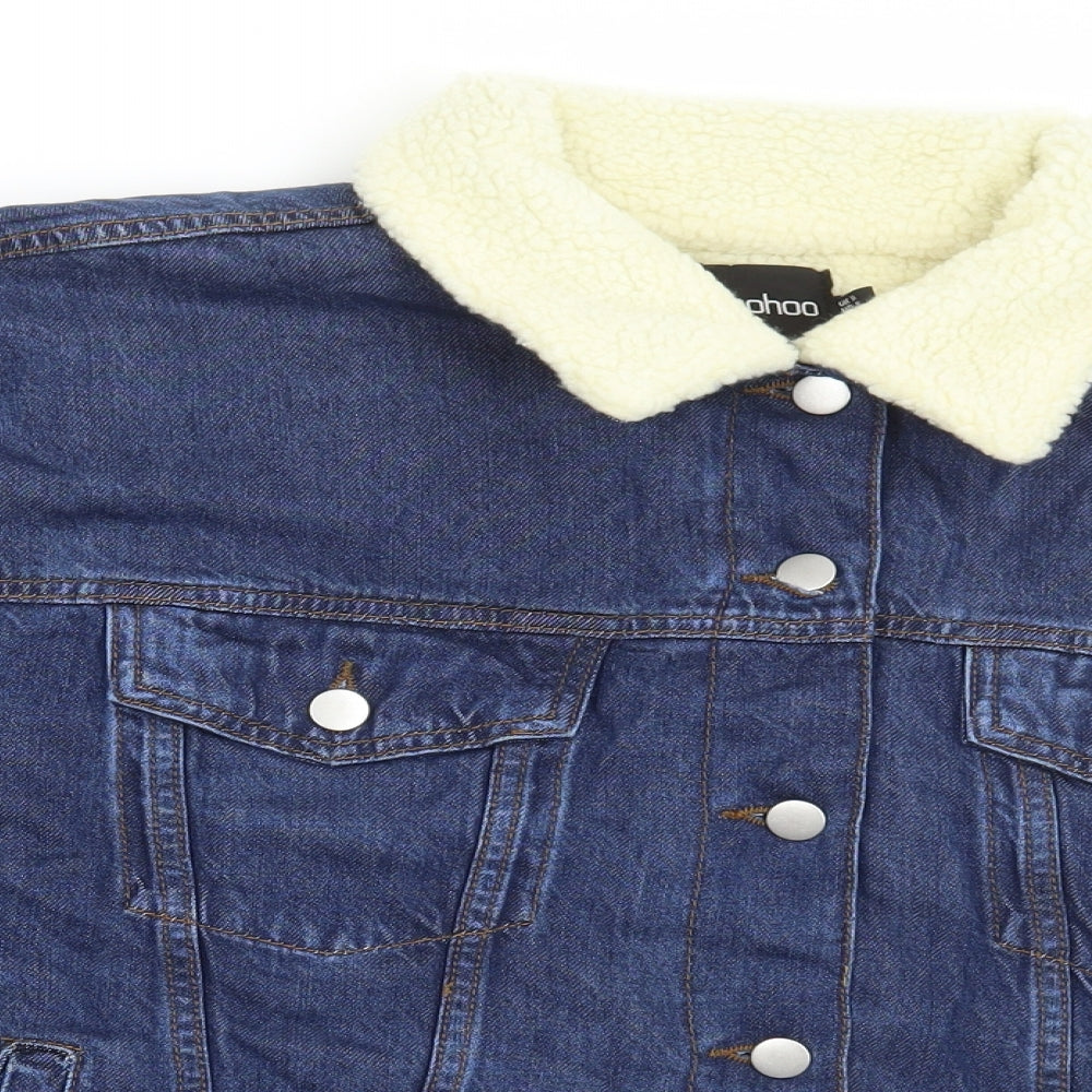 Boohoo Womens Blue Jacket Size 14 Button