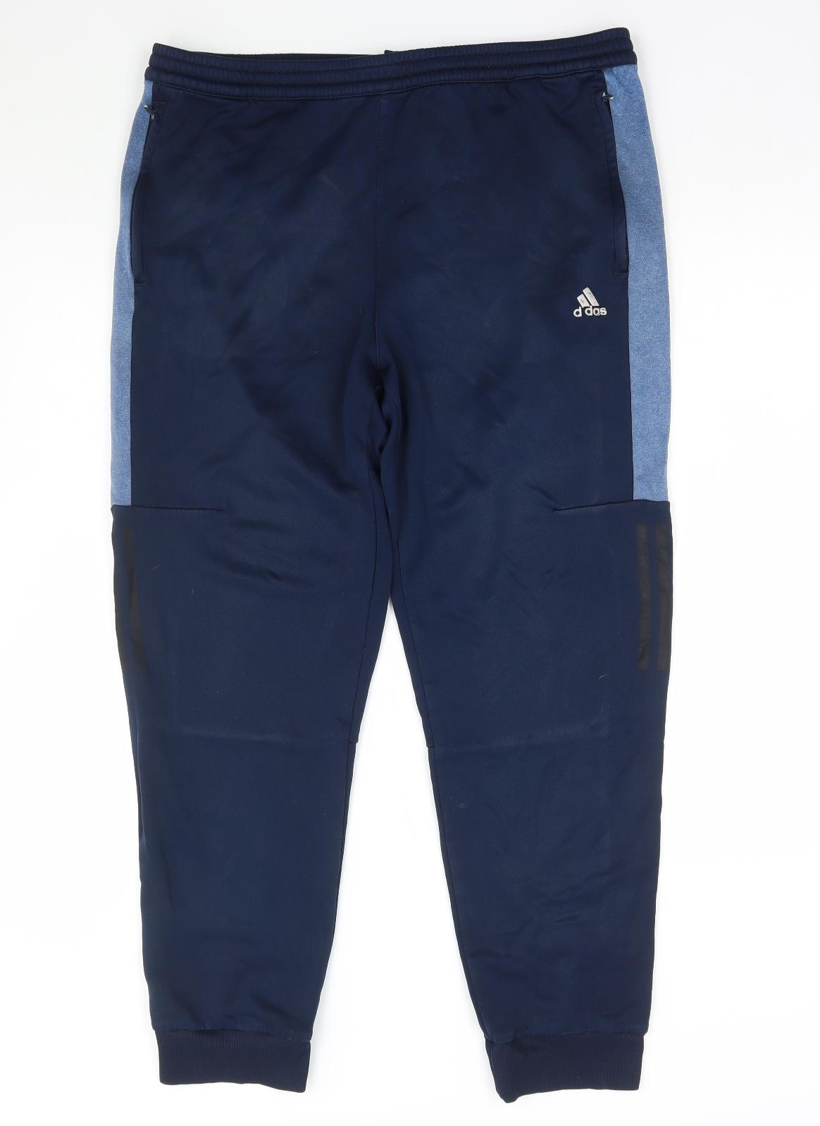 adidas Mens Blue Polyester Jogger Trousers Size L L28 in Regular Drawstring