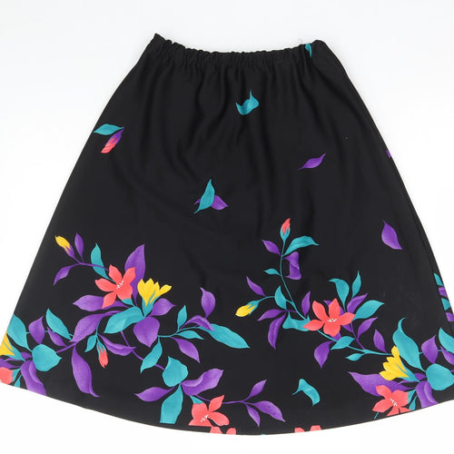 Preworn Womens Black Floral Polyester A-Line Skirt Size S