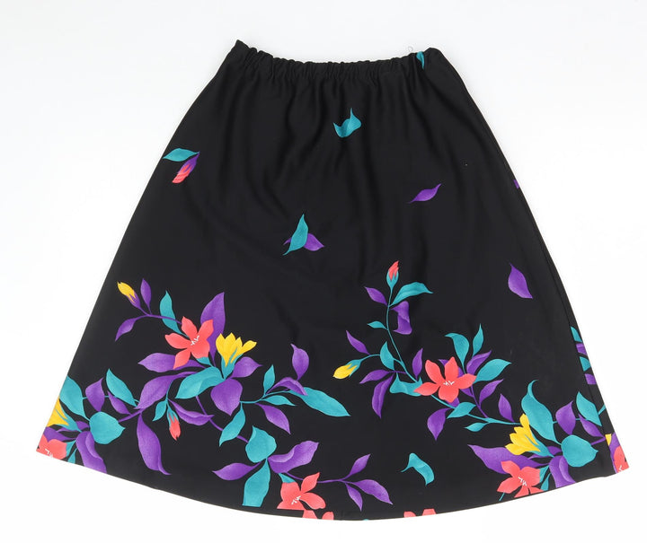 Preworn Womens Black Floral Polyester A-Line Skirt Size S