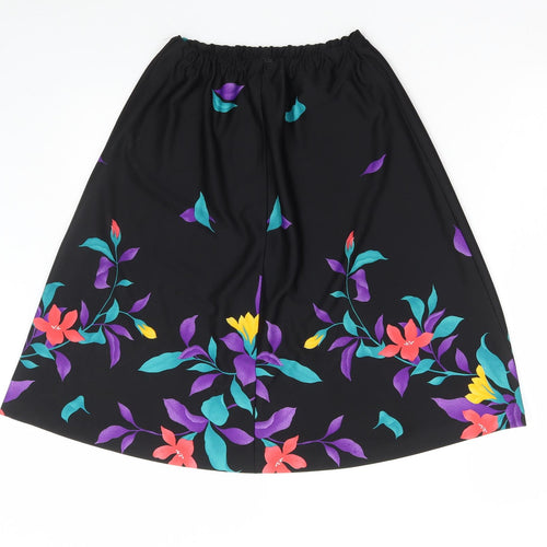 Preworn Womens Black Floral Polyester A-Line Skirt Size S