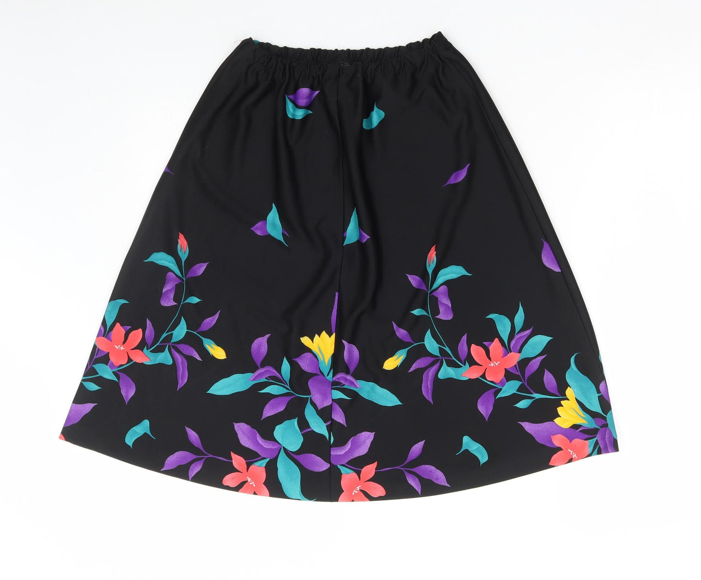 Preworn Womens Black Floral Polyester A-Line Skirt Size S