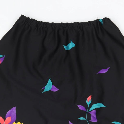 Preworn Womens Black Floral Polyester A-Line Skirt Size S