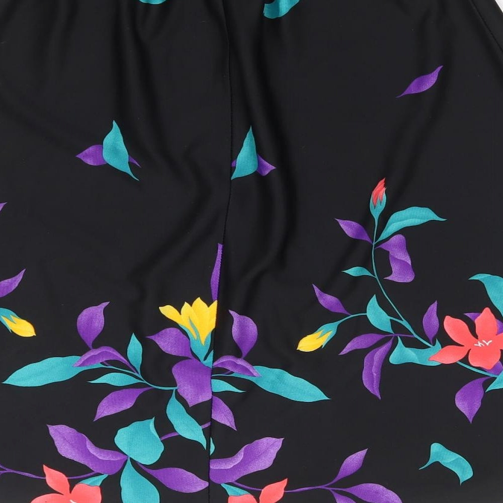 Preworn Womens Black Floral Polyester A-Line Skirt Size S