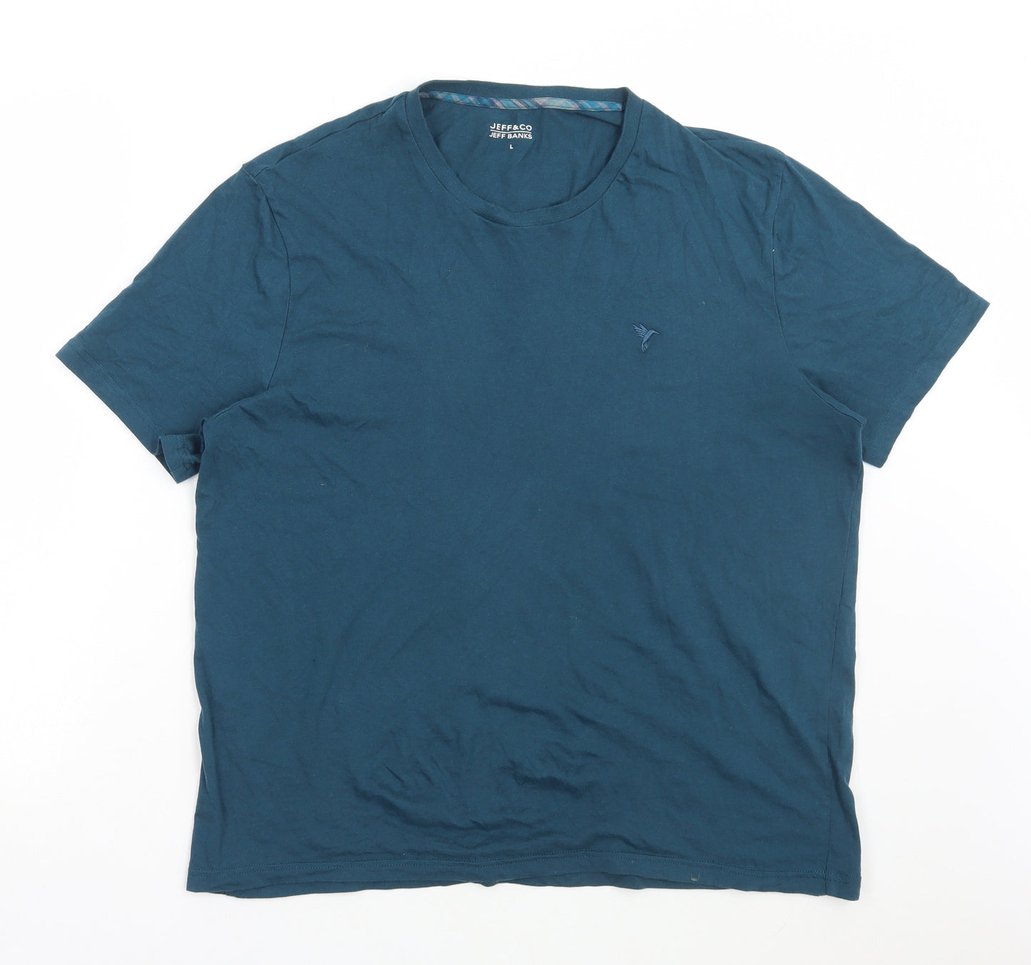 Jeff Banks Mens Blue Cotton T-Shirt Size L Round Neck