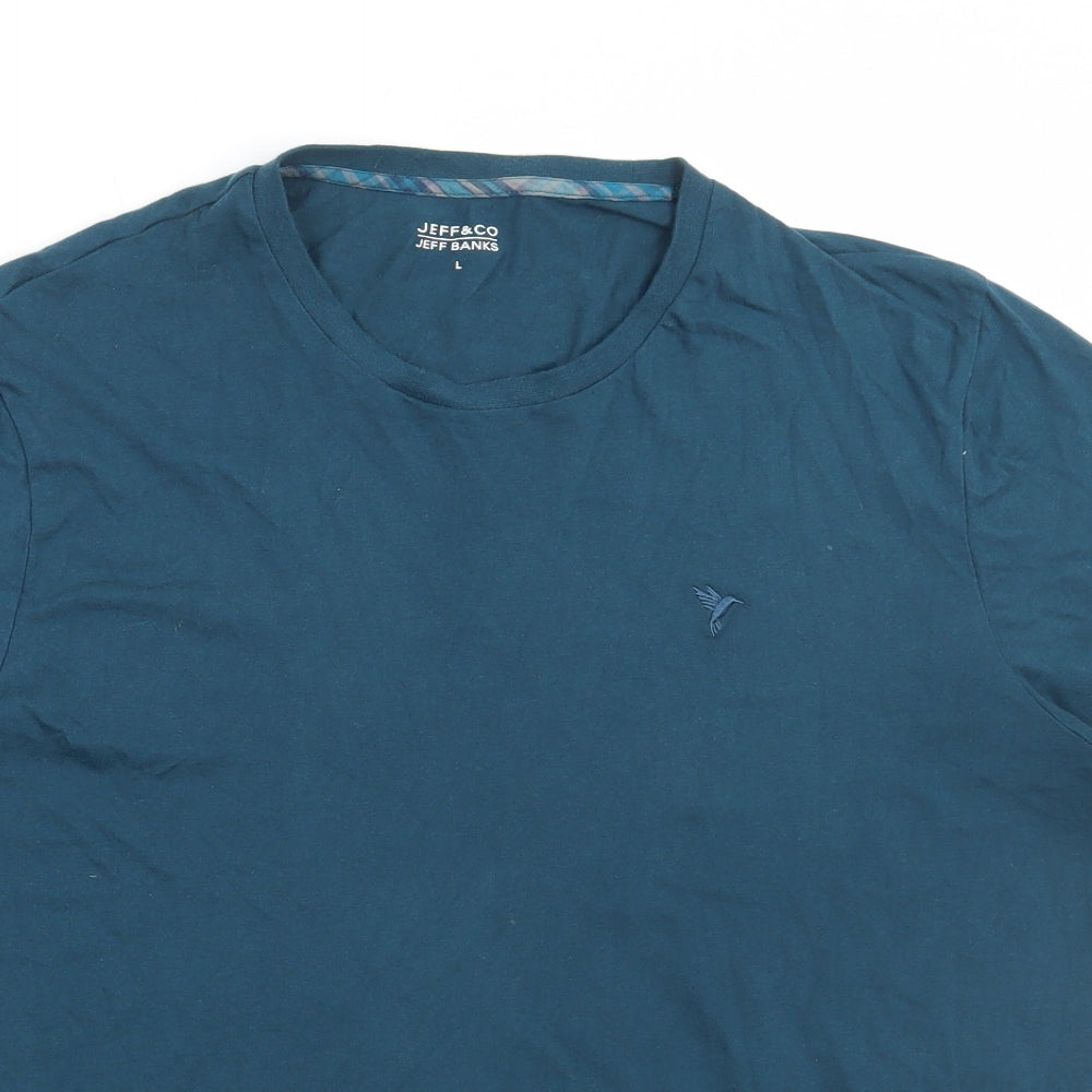 Jeff Banks Mens Blue Cotton T-Shirt Size L Round Neck