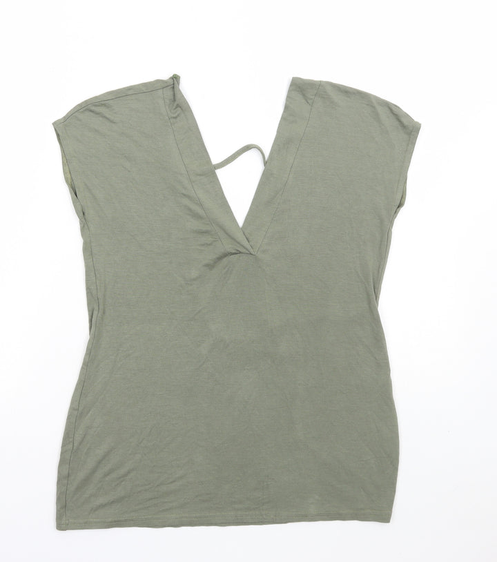 Boohoo Womens Green Polyester Basic Blouse Size 12 V-Neck