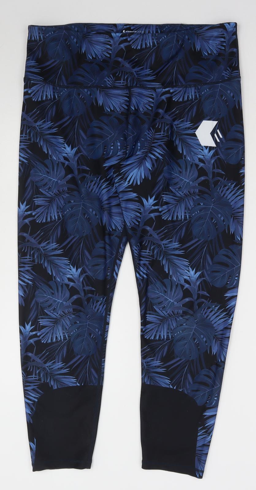 Element Karbon Womens Blue Floral Elastane Compression Leggings Size 14 L25 in Regular Pullover