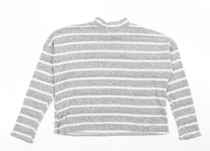 BDG Womens Grey High Neck Striped Polyester Pullover Jumper Size S