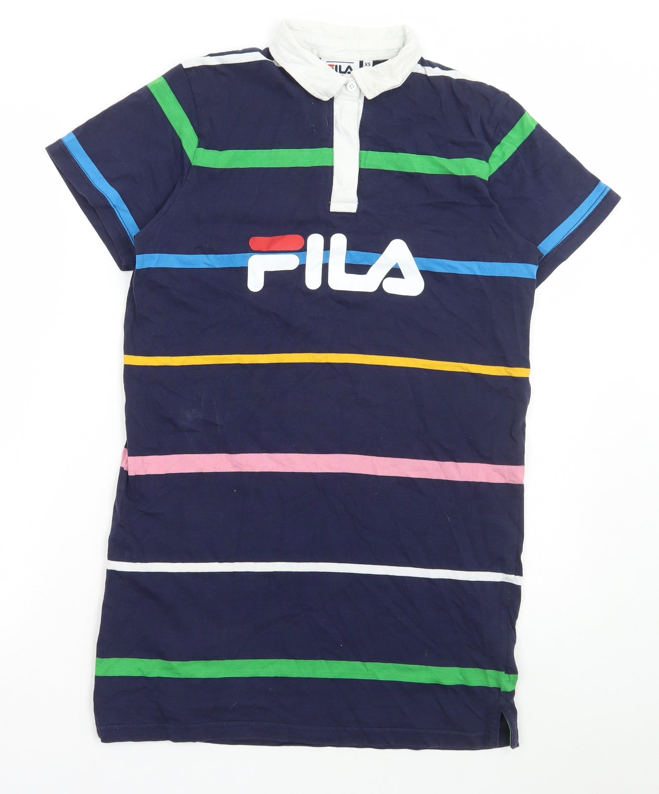 FILA Womens Multicoloured Striped Cotton T-Shirt Dress Size XS Collared Button