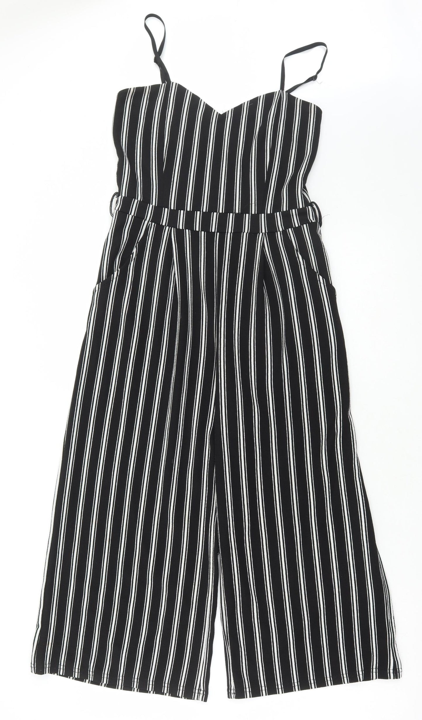 Ally Womens Black Striped Polyester Playsuit One-Piece Size 10 L21 in Pullover