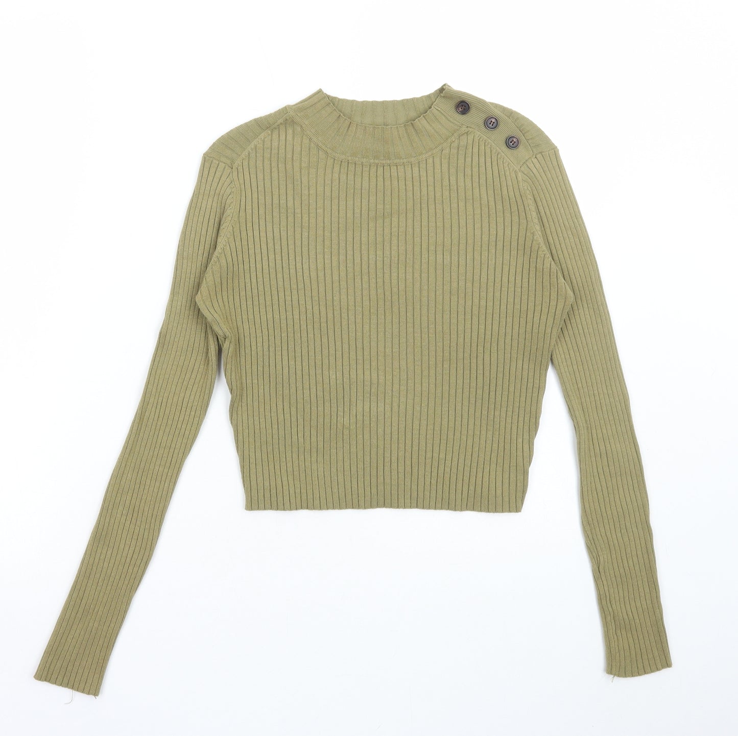 Cotton:On Womens Green Boat Neck Acrylic Pullover Jumper Size S - Cropped