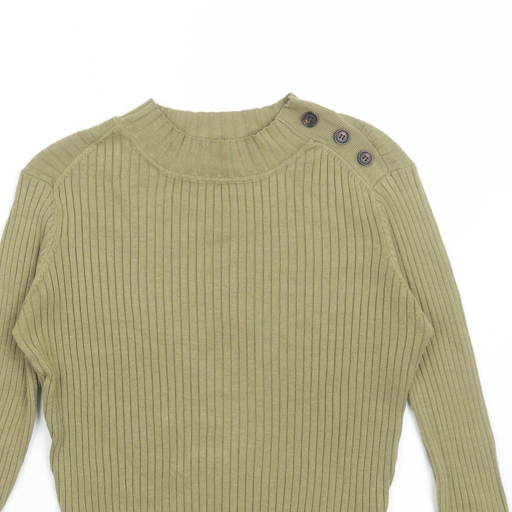 Cotton:On Womens Green Boat Neck Acrylic Pullover Jumper Size S - Cropped