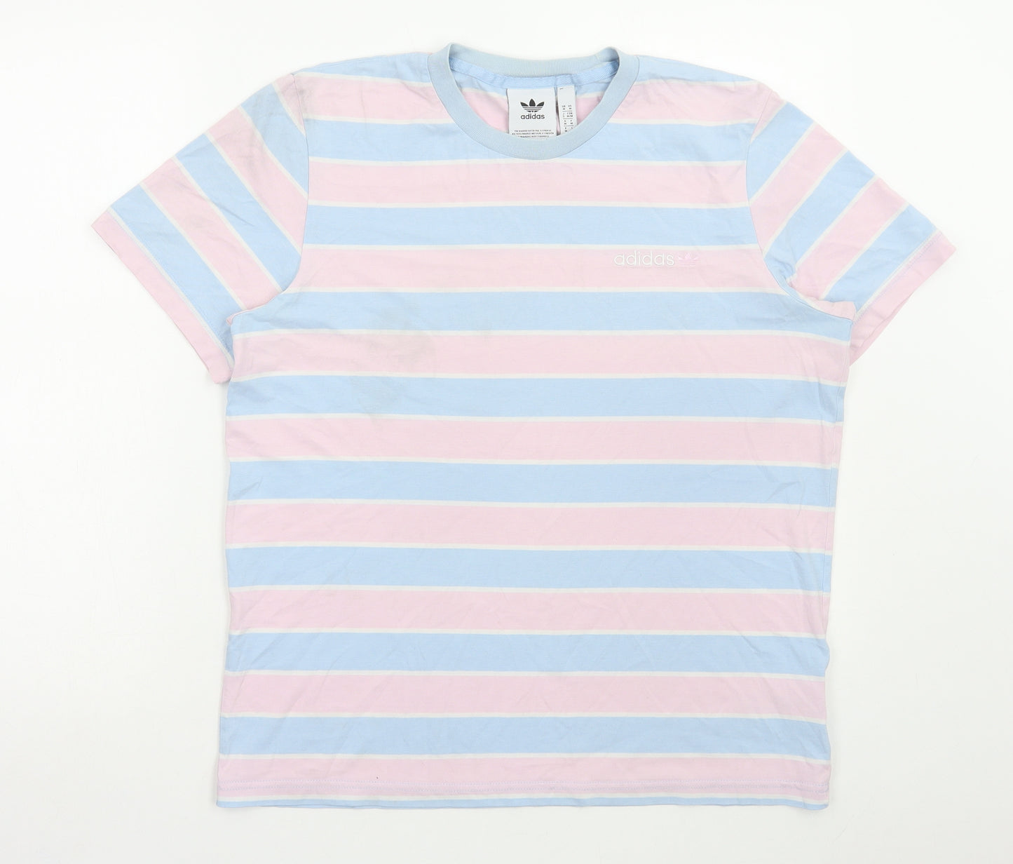 adidas Womens Multicoloured Striped Cotton Basic T-Shirt Size M Round Neck