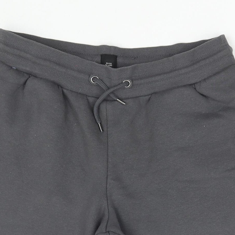 River Island Mens Grey Polyester Sweat Shorts Size S L8 in Regular Drawstring