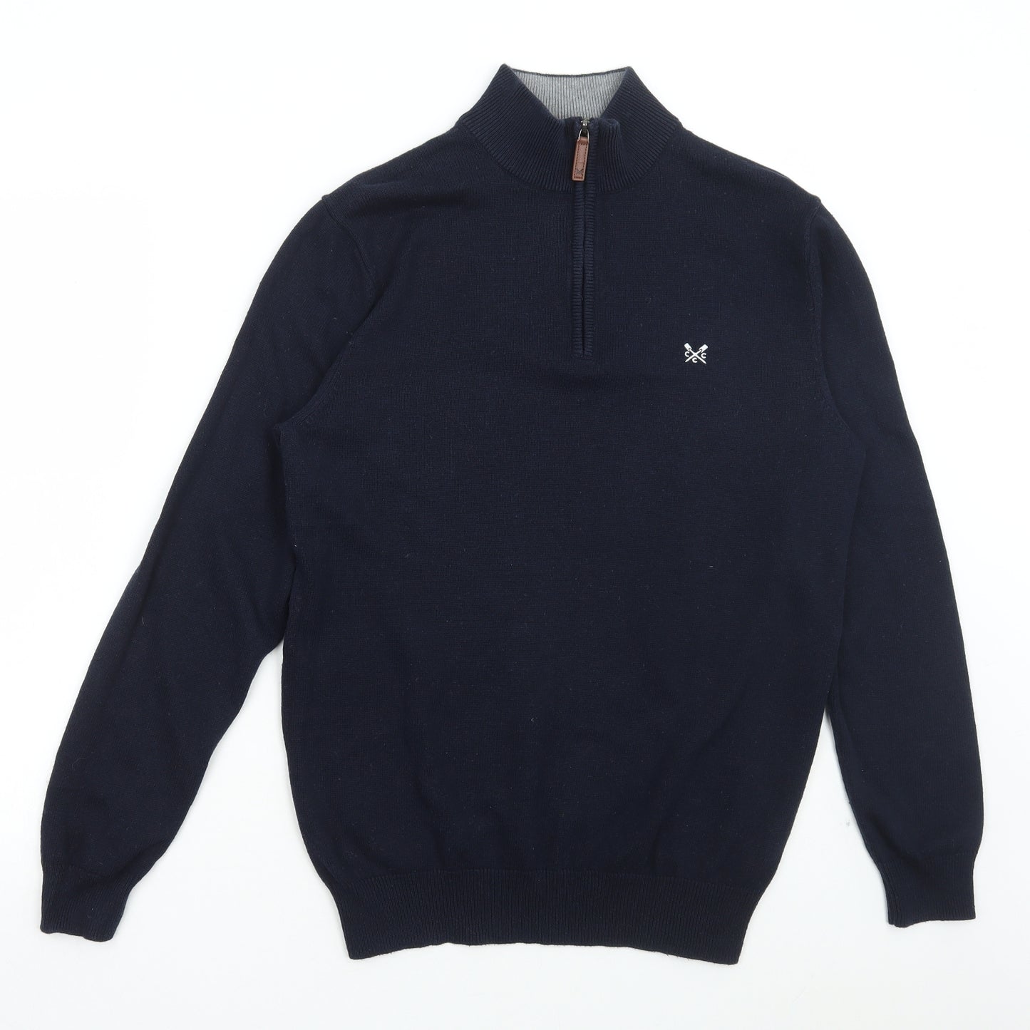 Crew Clothing Mens Blue Collared Cotton Pullover Jumper Size M