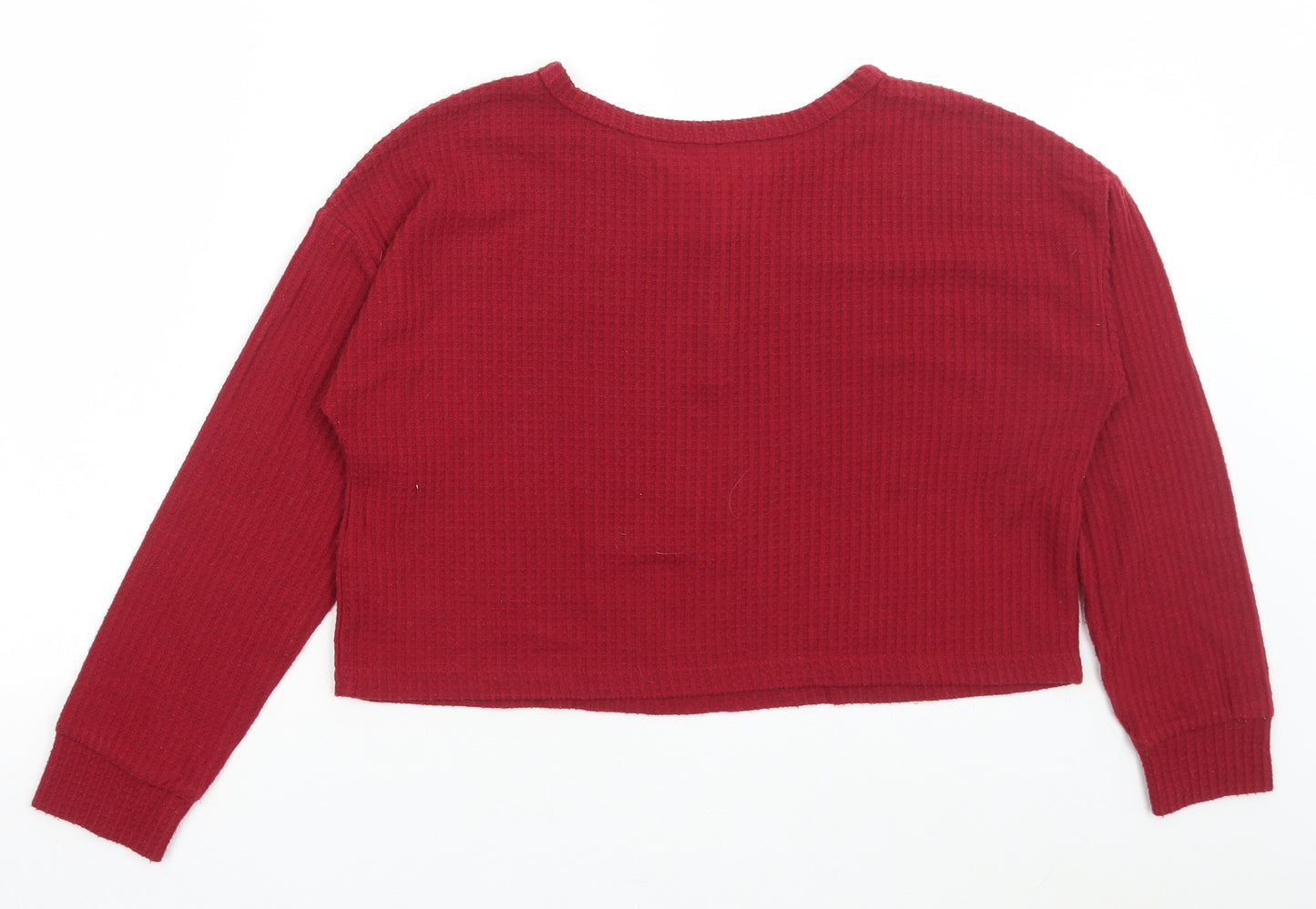 Primark Womens Red Striped Polyester Cropped T-Shirt Size S Henley