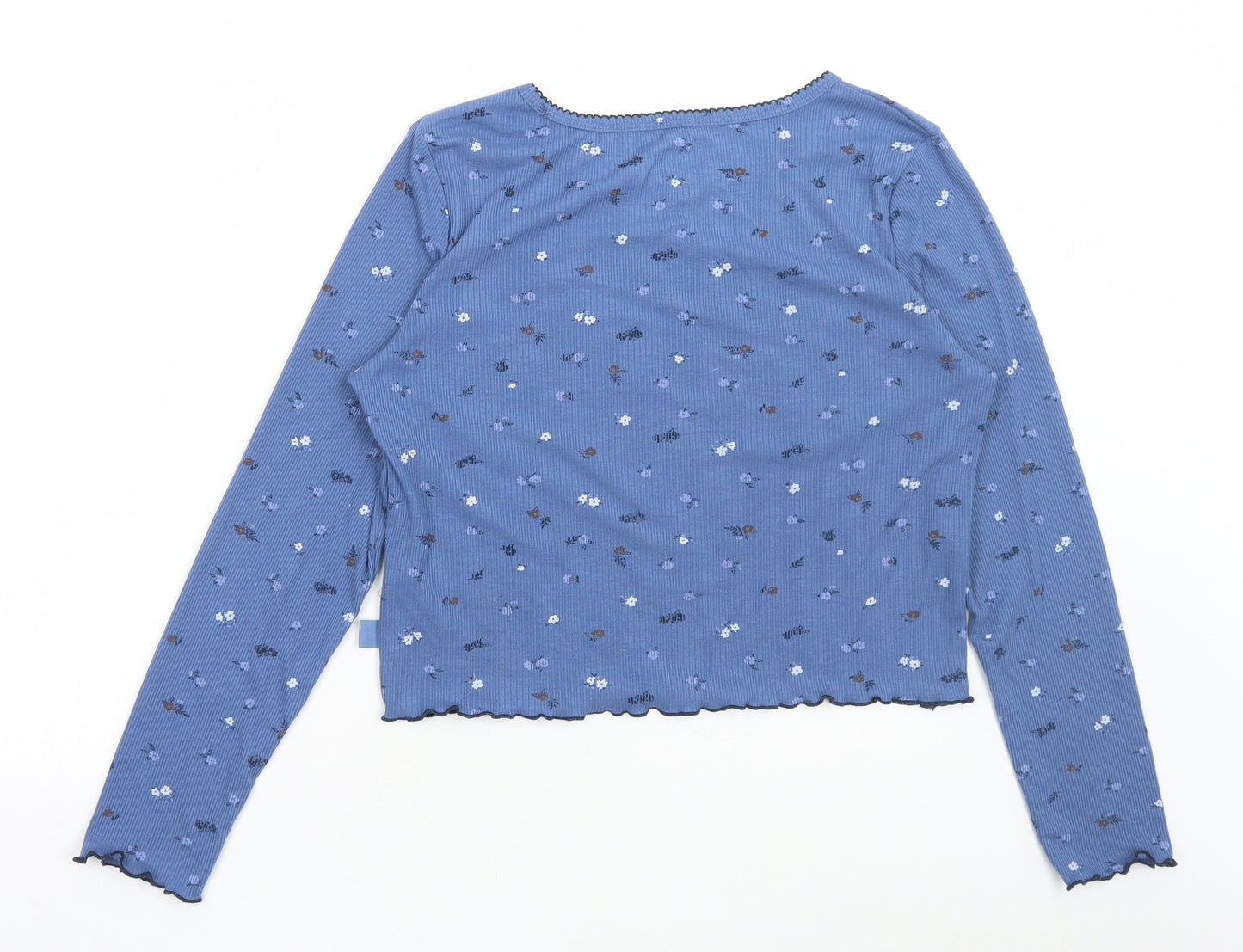 Primark Womens Blue Floral Polyester Cropped T-Shirt Size M Round Neck - Lettuce Edges