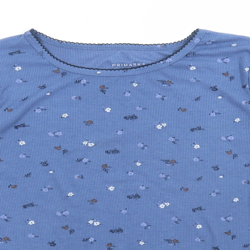 Primark Womens Blue Floral Polyester Cropped T-Shirt Size M Round Neck - Lettuce Edges