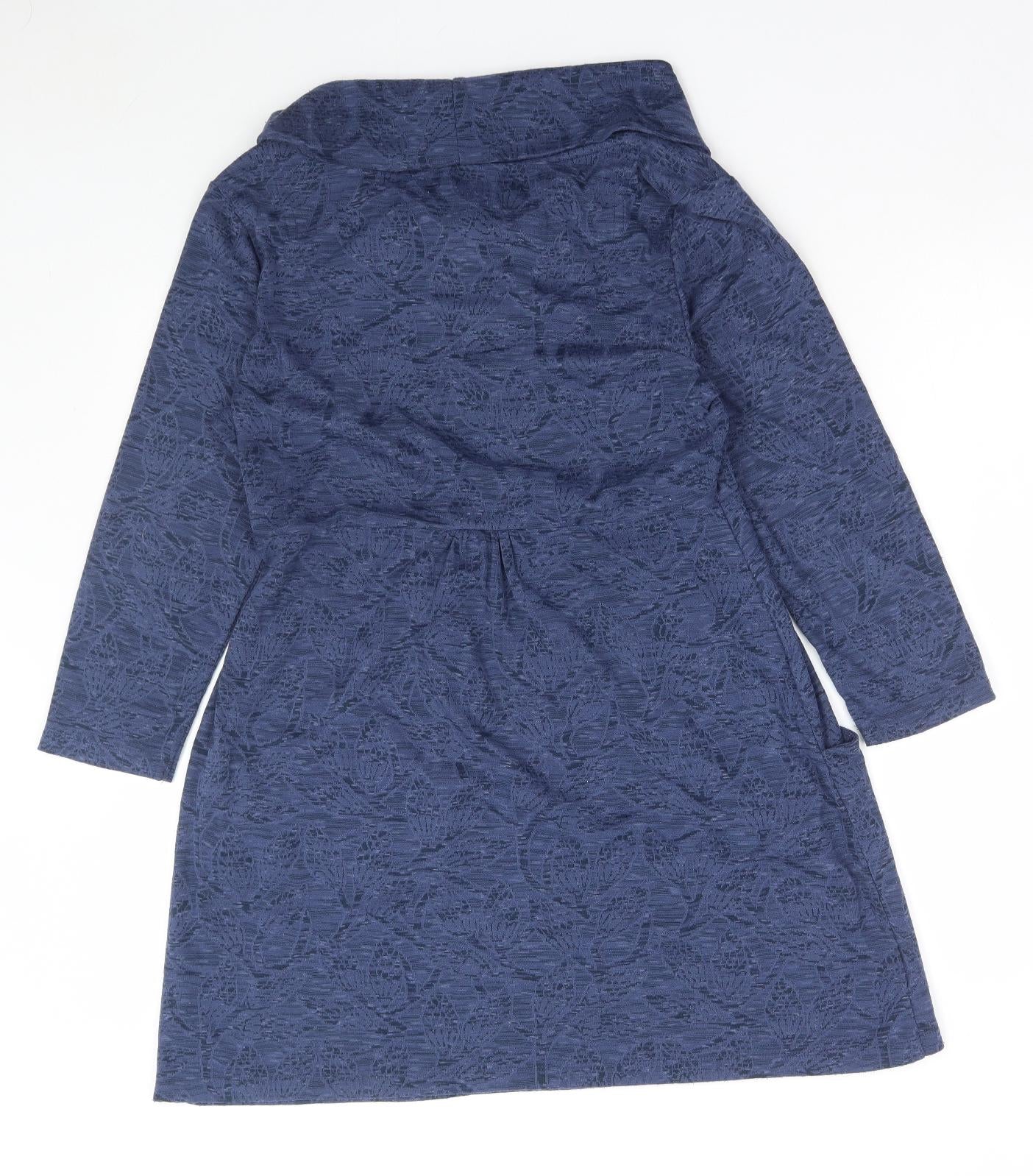 Mantaray Womens Blue Floral Polyester Tunic T-Shirt Size 12 Roll Neck