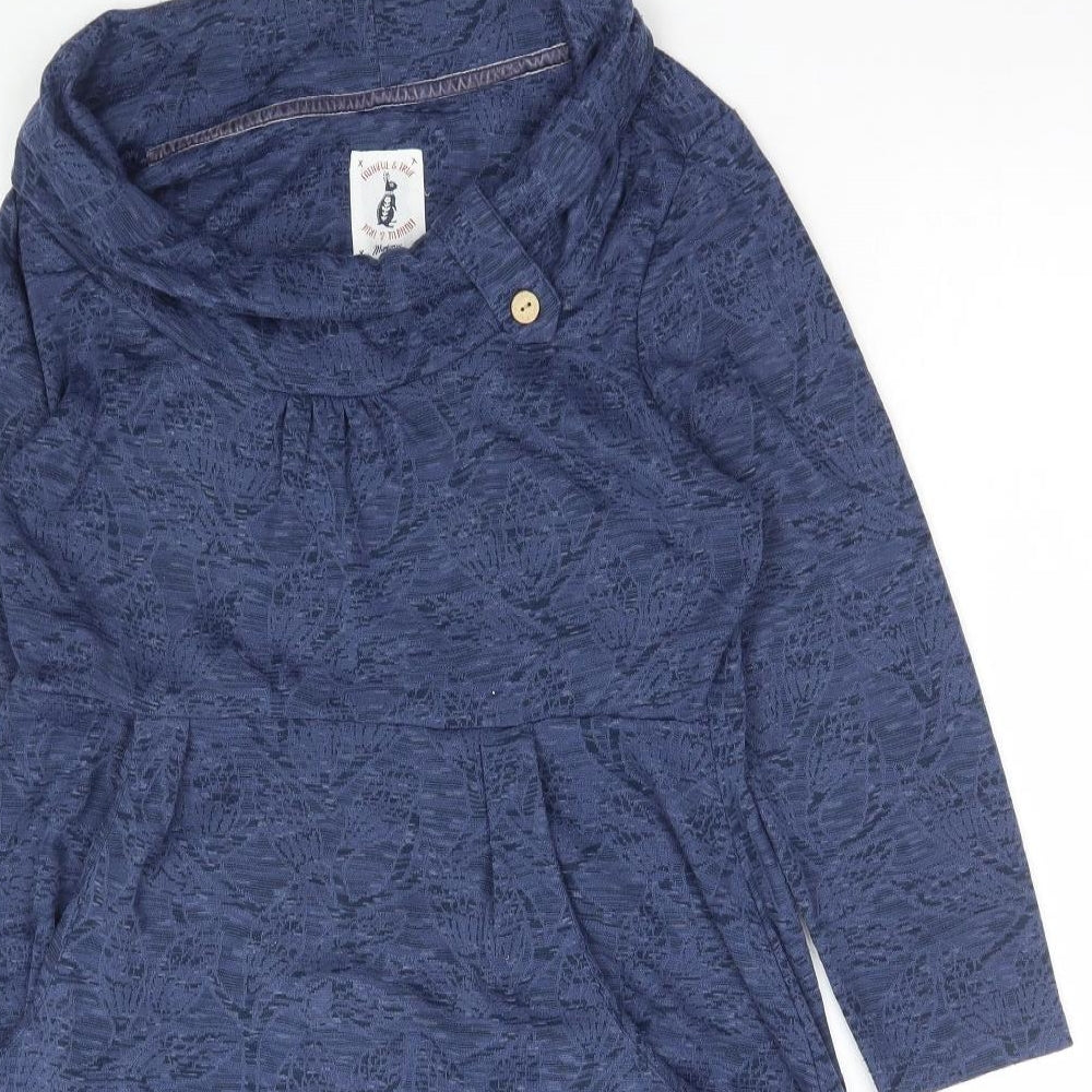 Mantaray Womens Blue Floral Polyester Tunic T-Shirt Size 12 Roll Neck