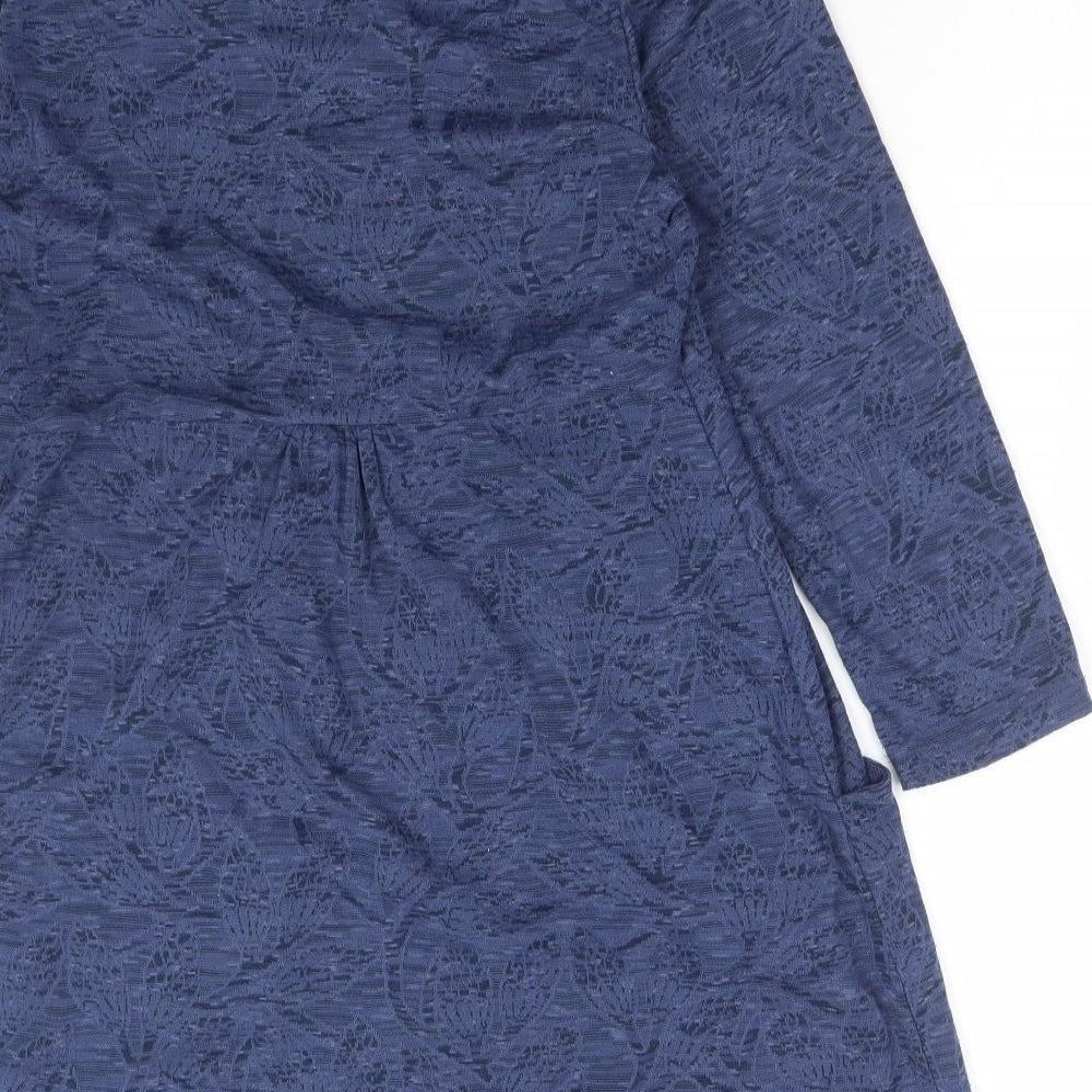 Mantaray Womens Blue Floral Polyester Tunic T-Shirt Size 12 Roll Neck