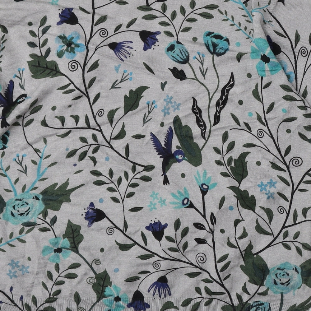 Mind Flower Womens Grey Round Neck Floral Viscose Pullover Jumper Size L