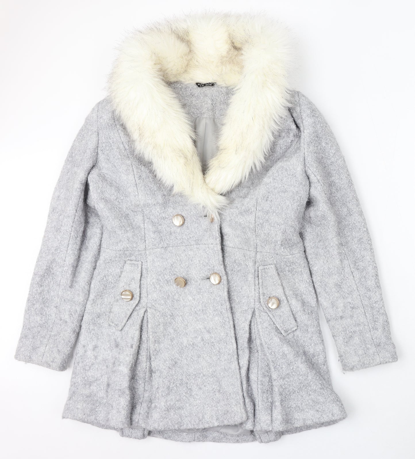 Select Womens Grey Pea Coat Coat Size 14 Button