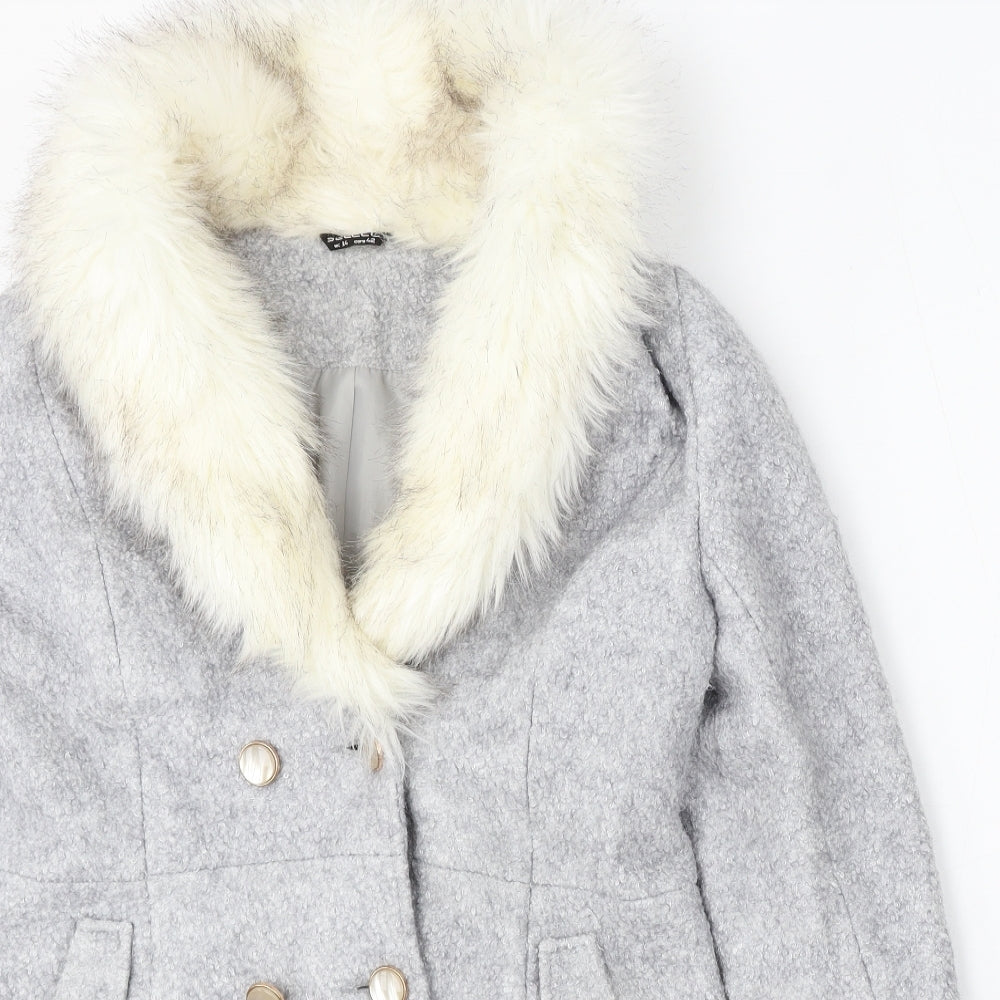 Select Womens Grey Pea Coat Coat Size 14 Button