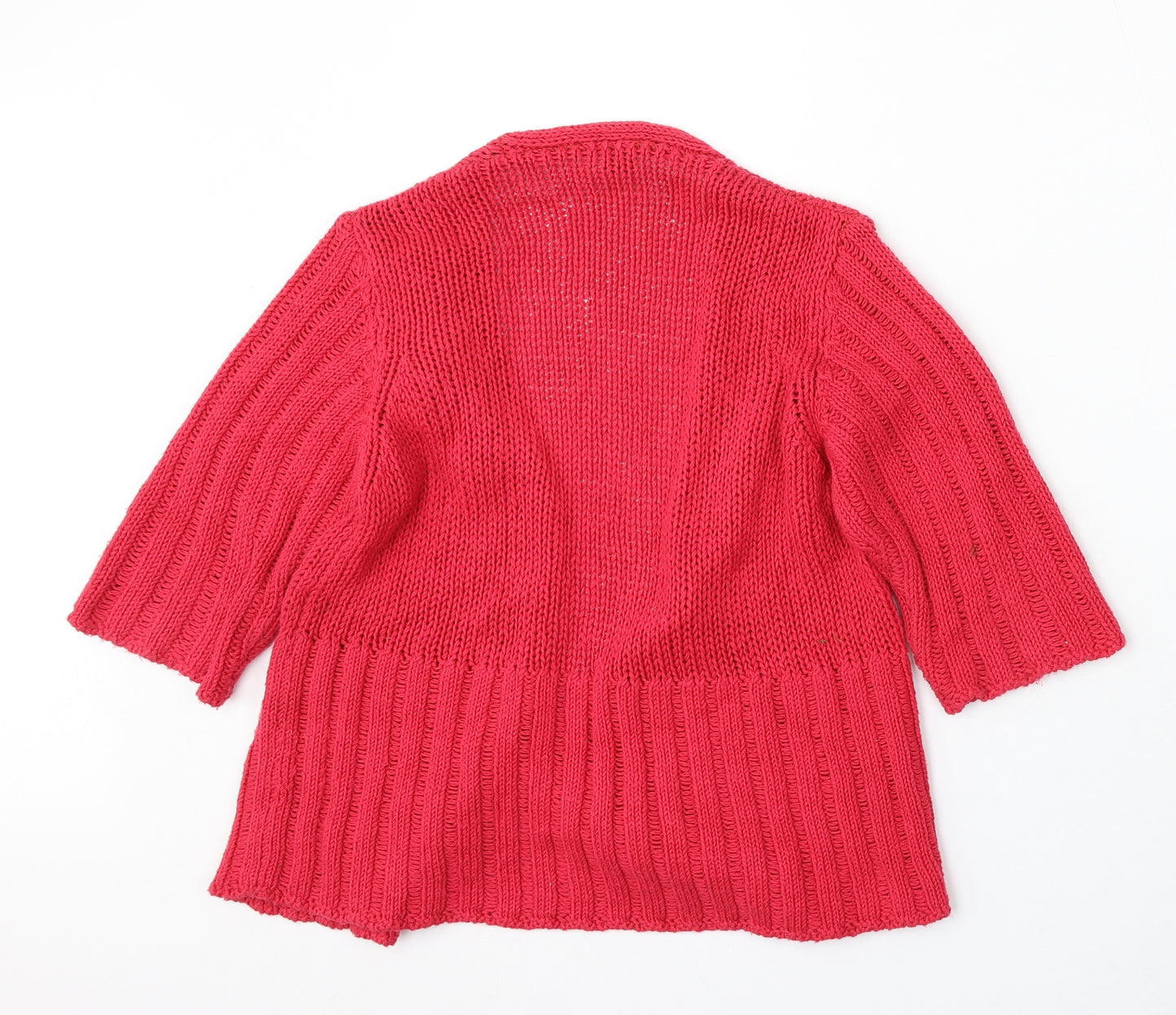 LUCIA Womens Red V-Neck Cotton Cardigan Jumper Size 12 - Floral detail