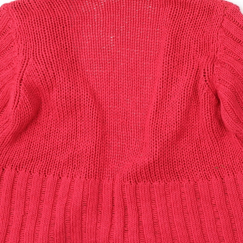 LUCIA Womens Red V-Neck Cotton Cardigan Jumper Size 12 - Floral detail