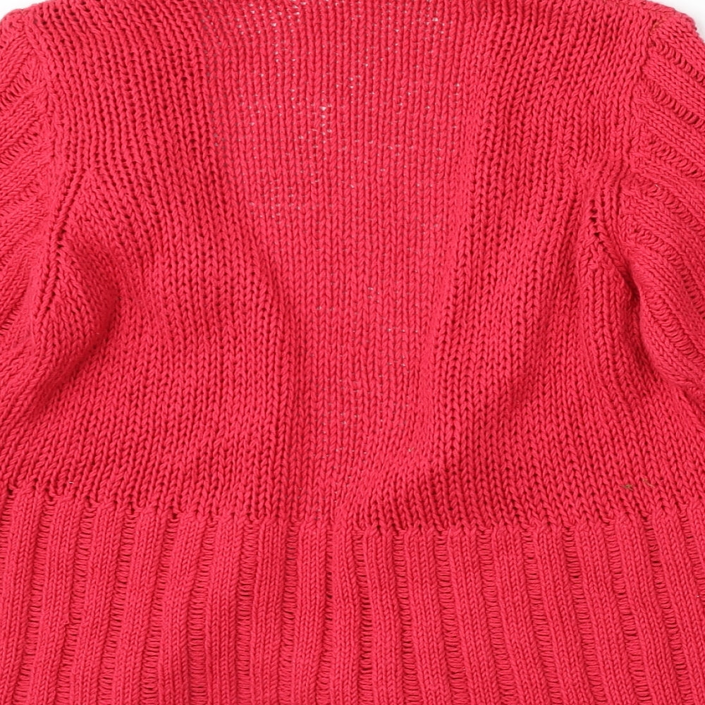 LUCIA Womens Red V-Neck Cotton Cardigan Jumper Size 12 - Floral detail