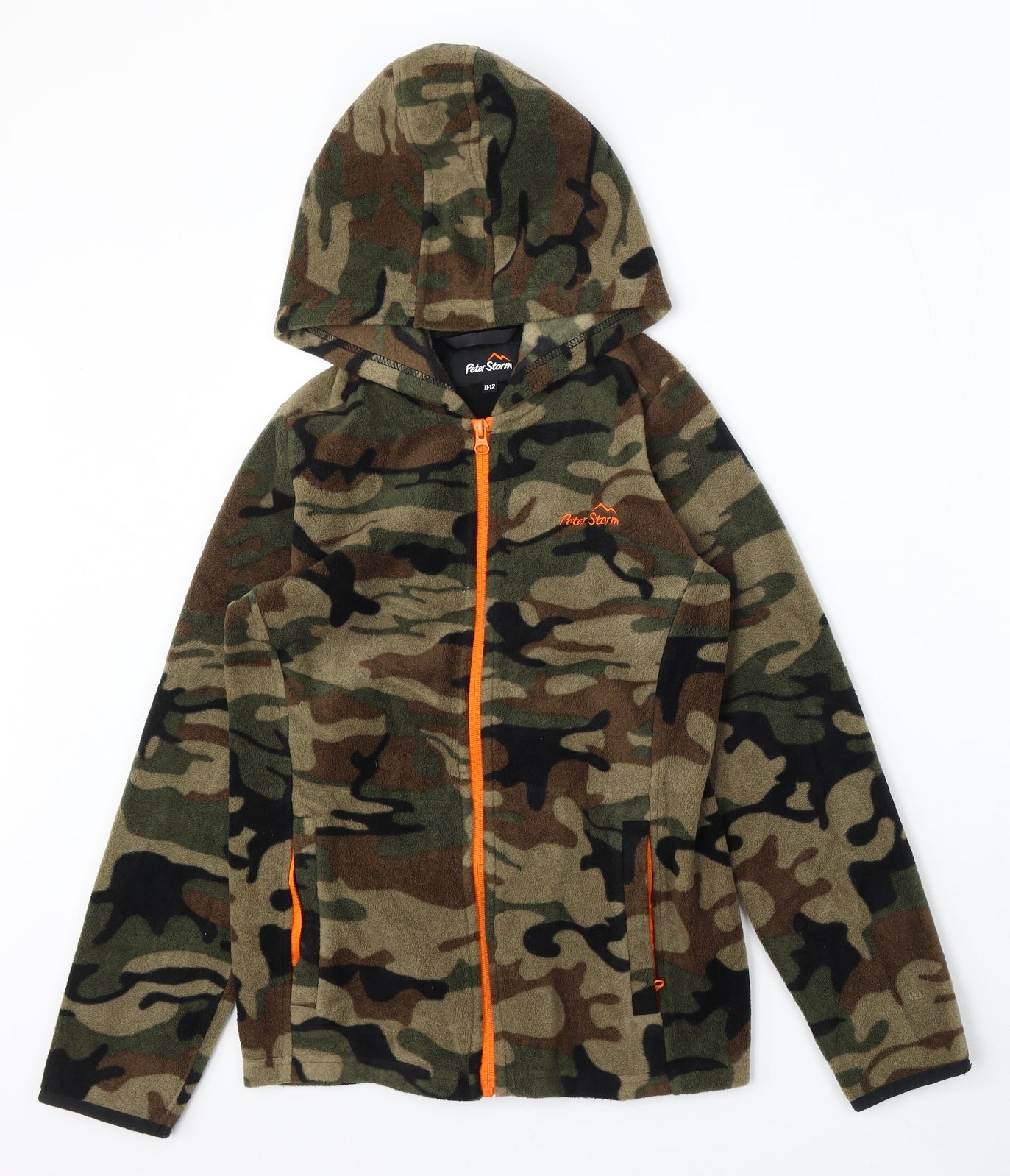 Peter Storm Boys Green Camouflage Polyester Full Zip Hoodie Size 11-12 Years Zip