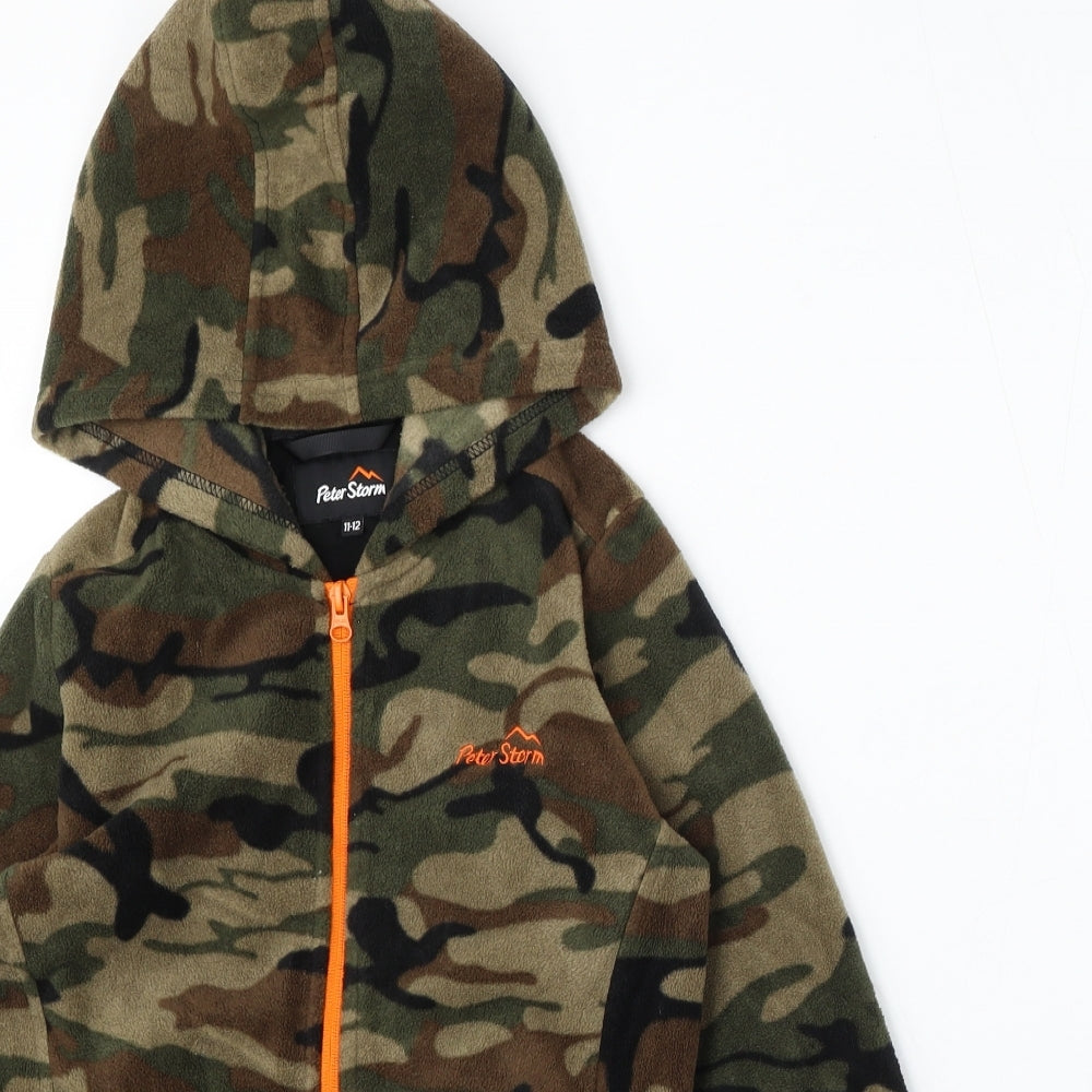 Peter Storm Boys Green Camouflage Polyester Full Zip Hoodie Size 11-12 Years Zip