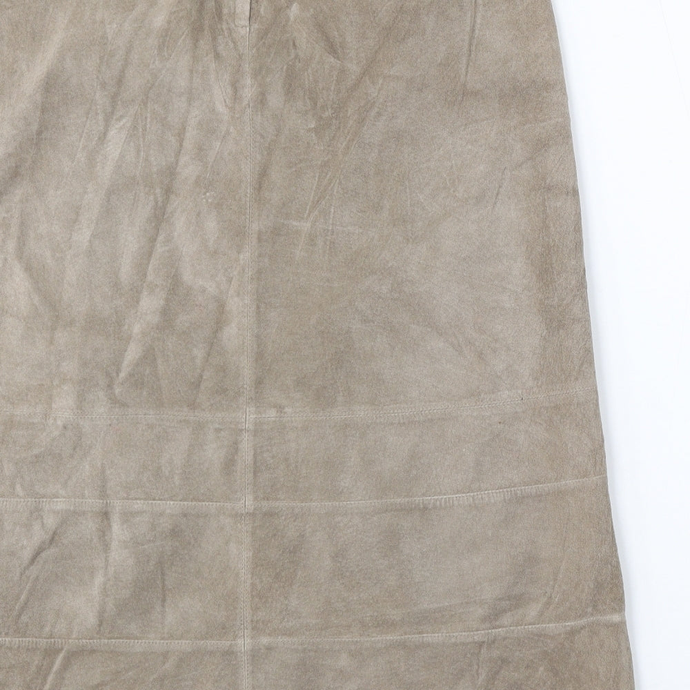 Monsoon Womens Beige Leather A-Line Skirt Size 14 Zip