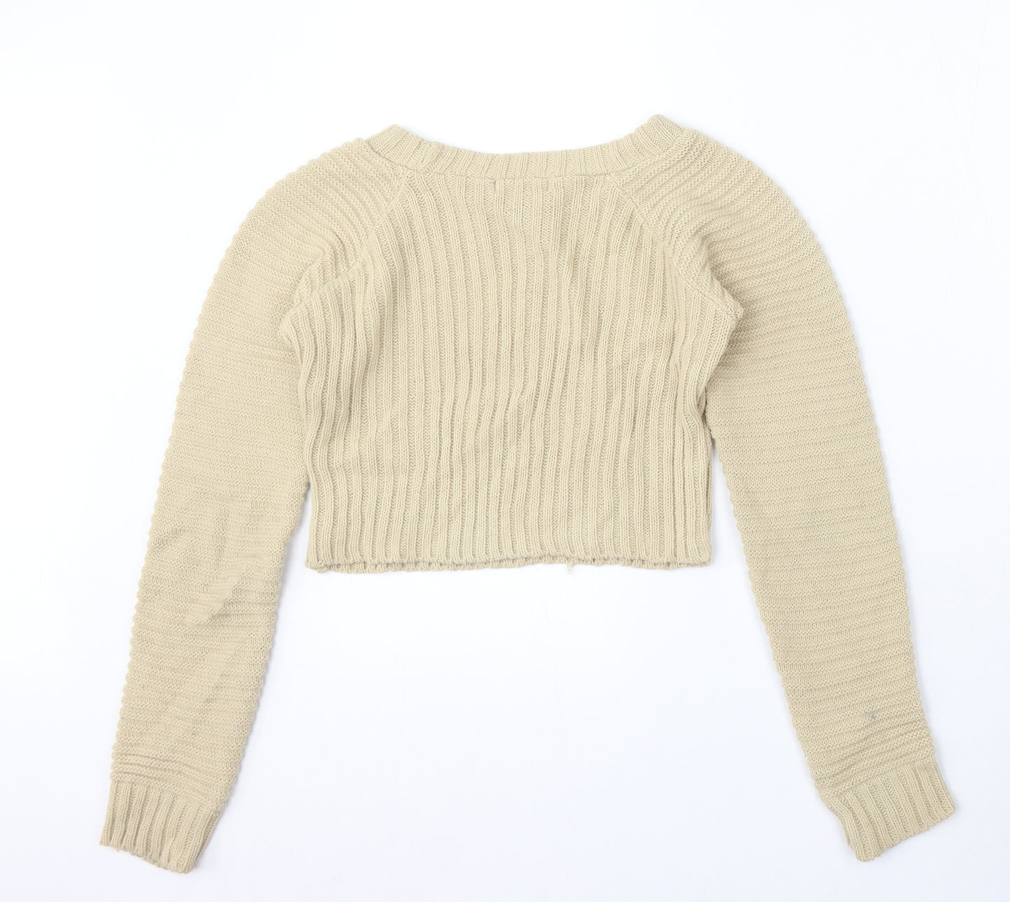 Pink Vanilla Womens Beige Round Neck Acrylic Pullover Jumper Size M - Cropped