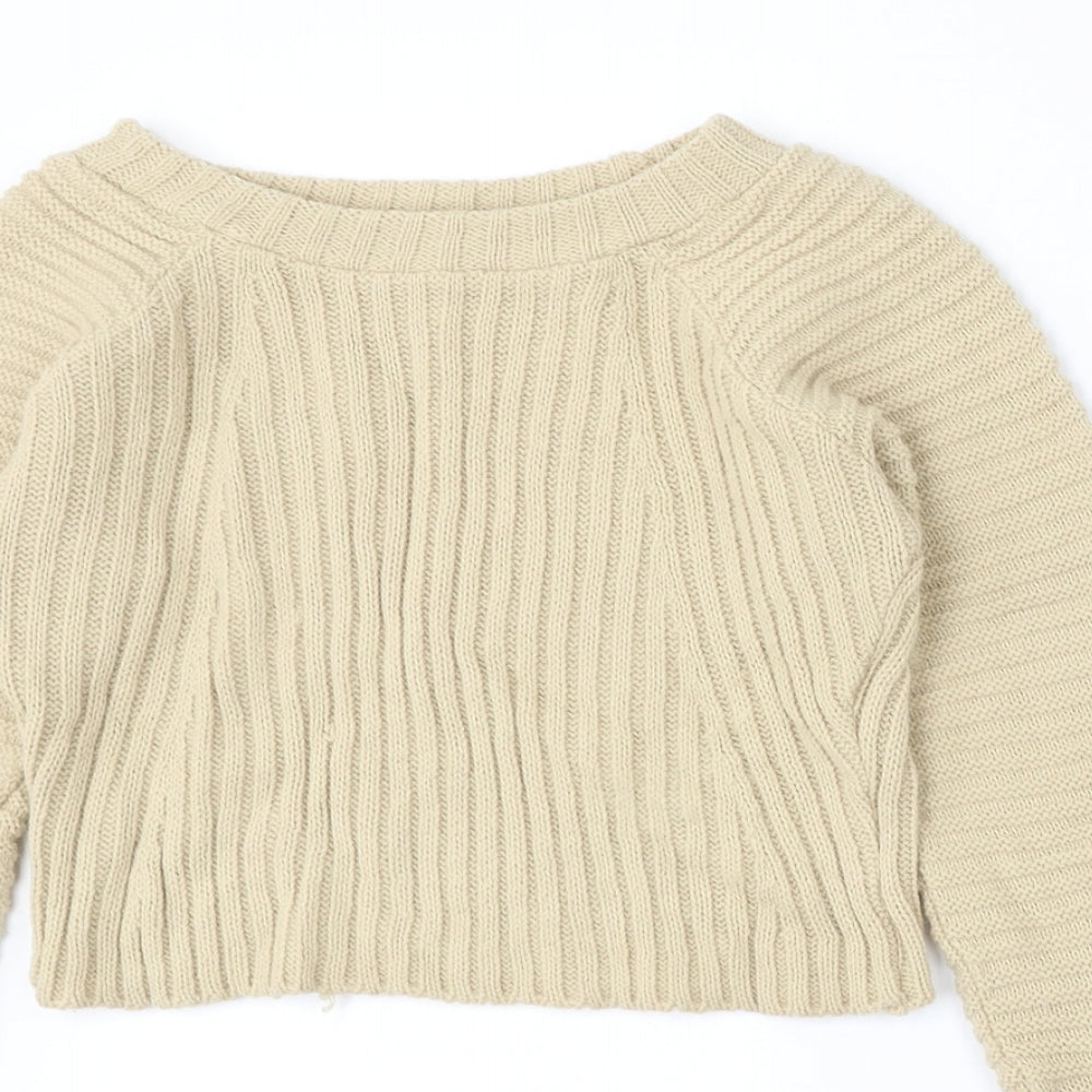 Pink Vanilla Womens Beige Round Neck Acrylic Pullover Jumper Size M - Cropped